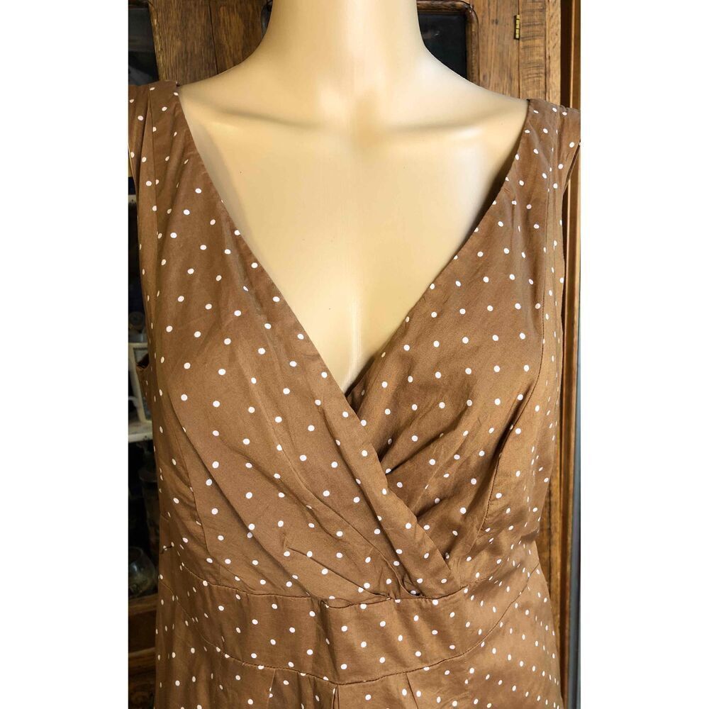 Lands' End Womens Brown White Polka Dot Wrap Dress V Neck Sleeveless Size 10 - Picture 4 of 9